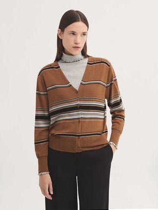 Three-tone Striped Fine-gauge Cardigan