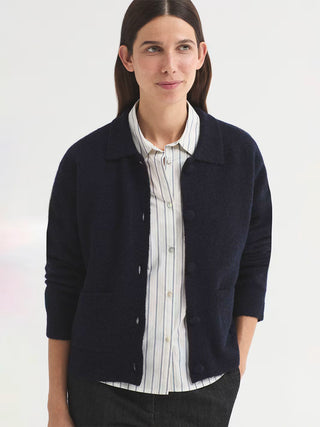 Polo Collar Cardigan With Self-Covered Buttons