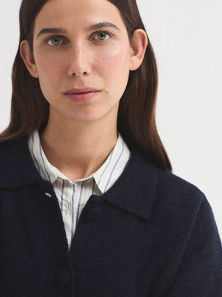Polo Collar Cardigan With Self-Covered Buttons