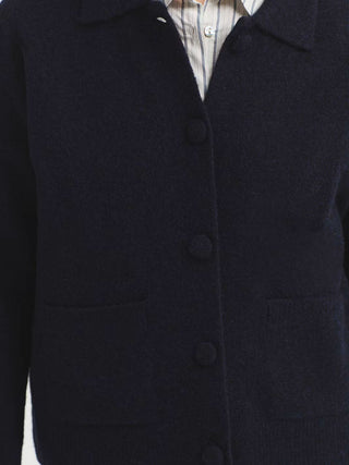 Polo Collar Cardigan With Self-Covered Buttons