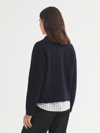Polo Collar Cardigan With Self-Covered Buttons