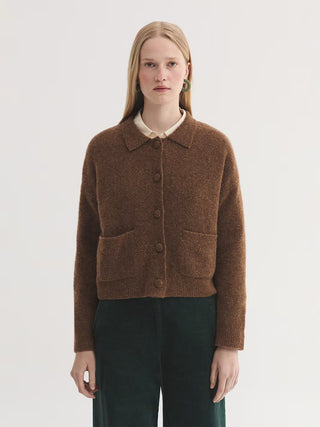 Polo Collar Cardigan With Self-Covered Buttons