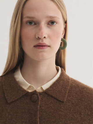 Polo Collar Cardigan With Self-Covered Buttons