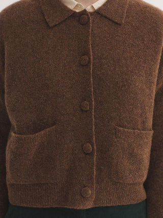 Polo Collar Cardigan With Self-Covered Buttons