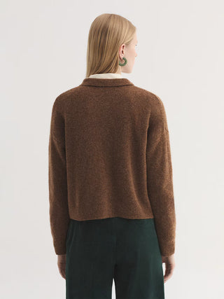 Polo Collar Cardigan With Self-Covered Buttons