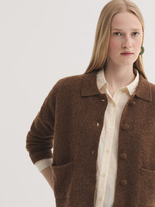 Polo Collar Cardigan With Self-Covered Buttons