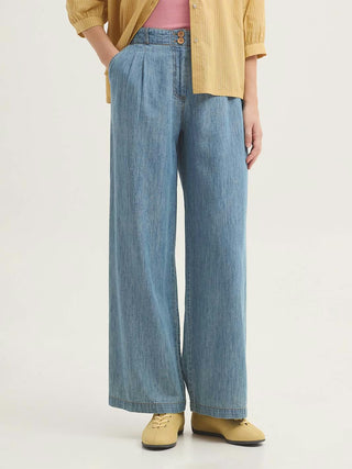Darted Denim and Tencel Trousers