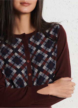 Combined Woven Knit Cardigan with Chekere