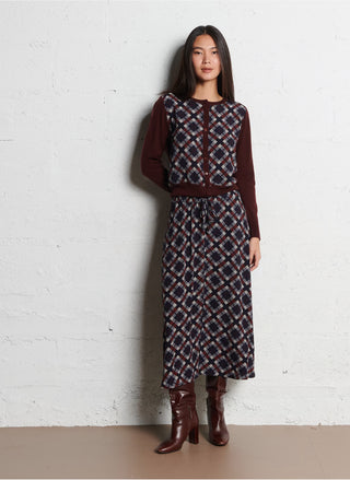 Combined Woven Knit Cardigan with Chekere