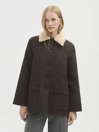 Checked Jacket With Removable Sheep Collar - LNKM StoreNice Things Paloma SCoat