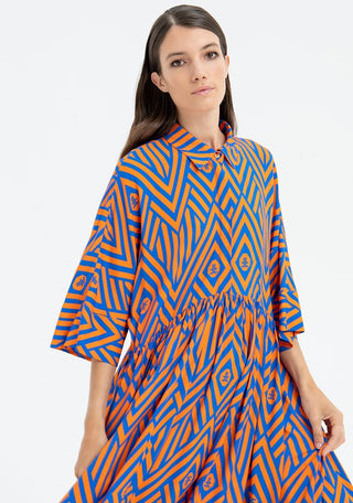 Dress A-Shape Middle Length With Geometric Pattern - LNKM StoreFracominaDress