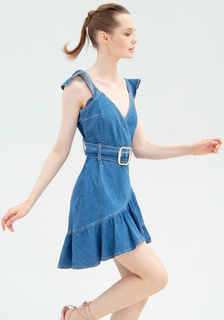 Dress With No Sleeves Made In Denim With Middle Wash - LNKM StoreFracominaDress