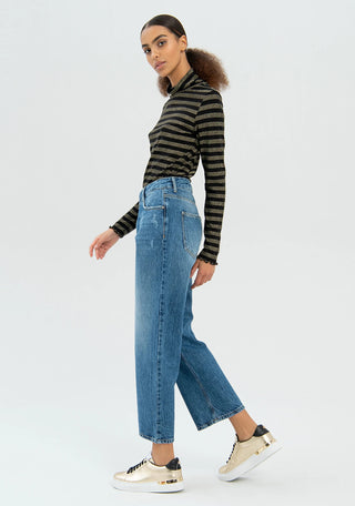 Jeans Wide Leg Cropped Made In Denim With Middle Wash - LNKM StoreFracominaPants