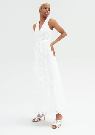 Long Dress Made In San Gallo Lace With No Sleeves - LNKM StoreFracominaDress
