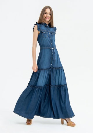 Long Dress Regular Fit Made In Chambray With Middle Wash - LNKM StoreFracominaDress