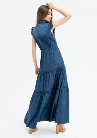 Long Dress Regular Fit Made In Chambray With Middle Wash - LNKM StoreFracominaDress