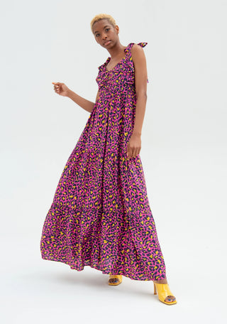 Long Dress With No Sleeves With Multicolor Animalier Pattern - LNKM StoreFracominaDress