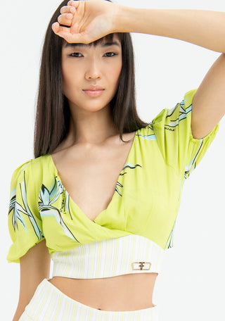Top Cropped With Flowery And Geometric Pattern - LNKM StoreFracominaTop